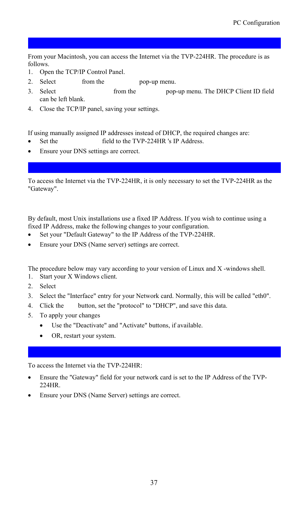 Macintosh clients, Linux clients, Other unix systems | TRENDnet TVP-224HR User Manual | Page 37 / 130
