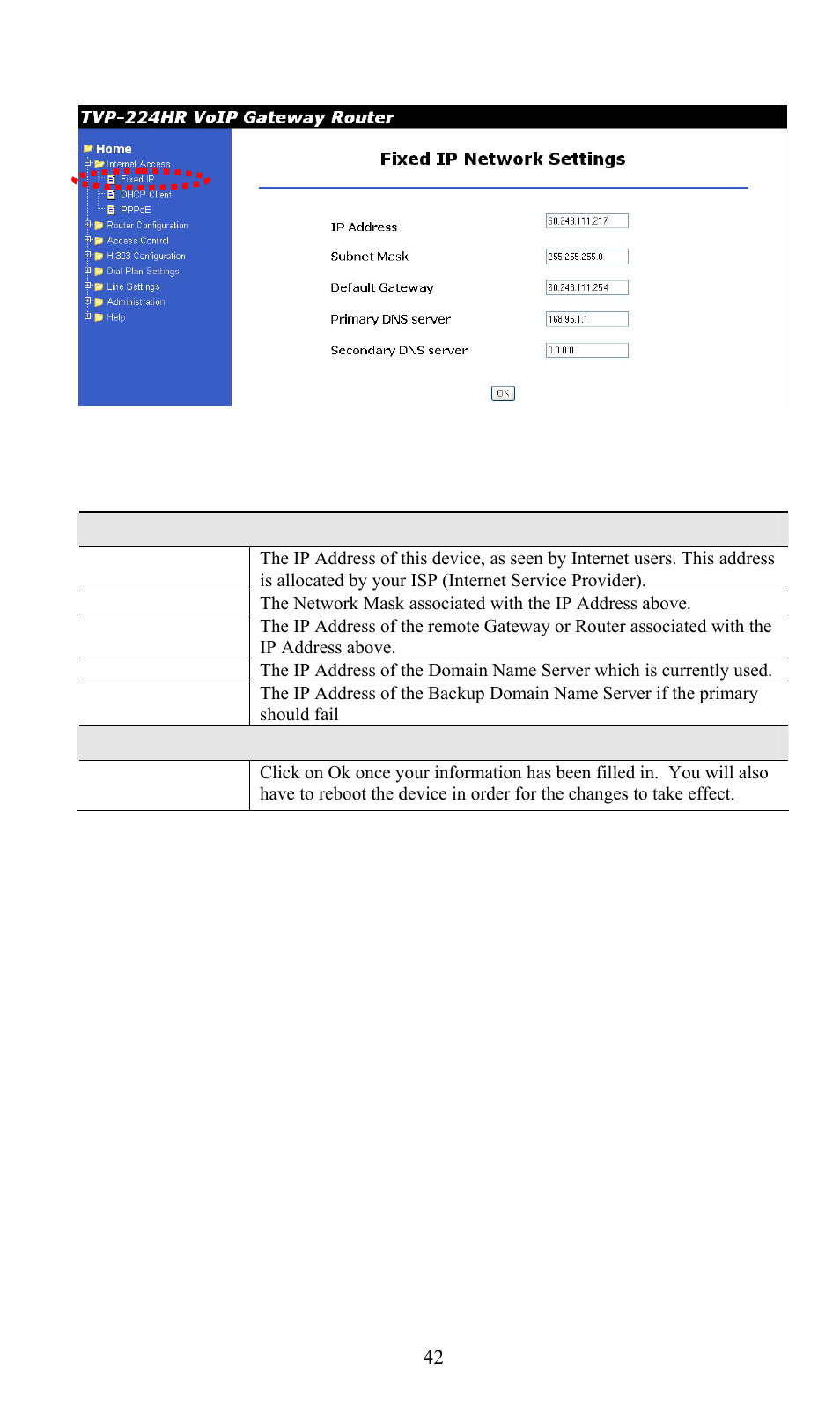 Data - fixed/dynamic ip address screen | TRENDnet TVP-224HR User Manual | Page 42 / 130