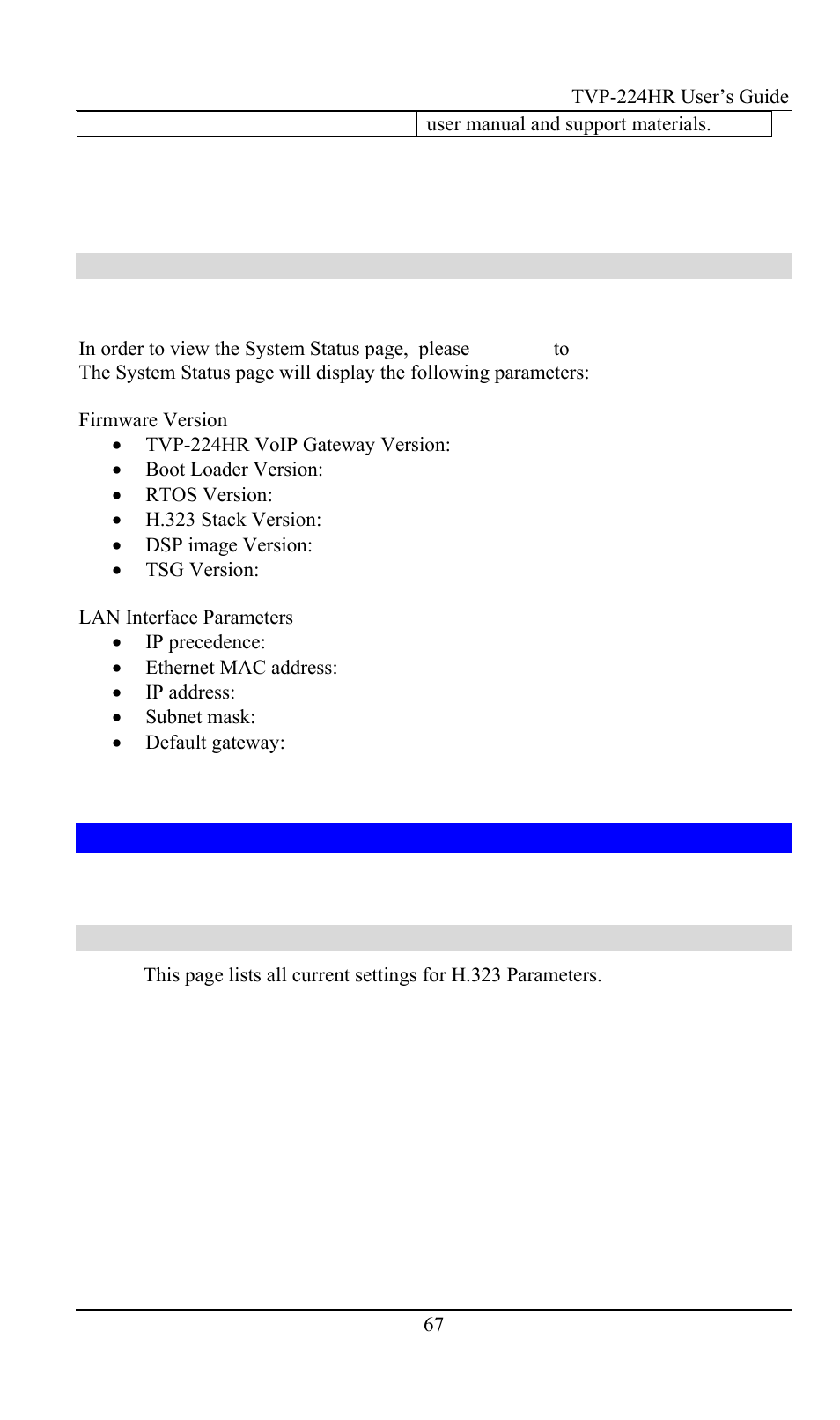 System status, H.323 configuration, 2 h.323 configuration | TRENDnet TVP-224HR User Manual | Page 67 / 130