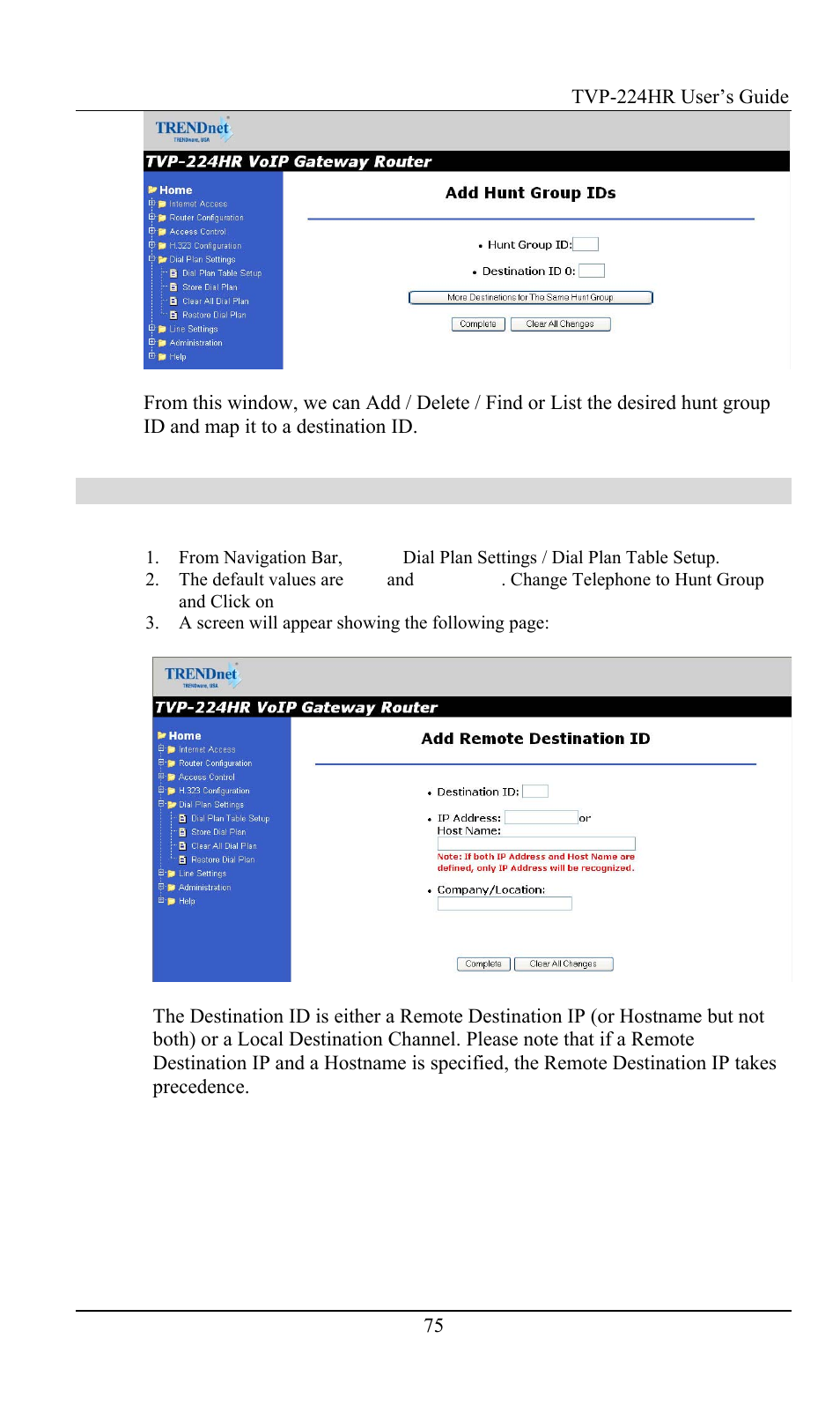 Destination id table | TRENDnet TVP-224HR User Manual | Page 75 / 130