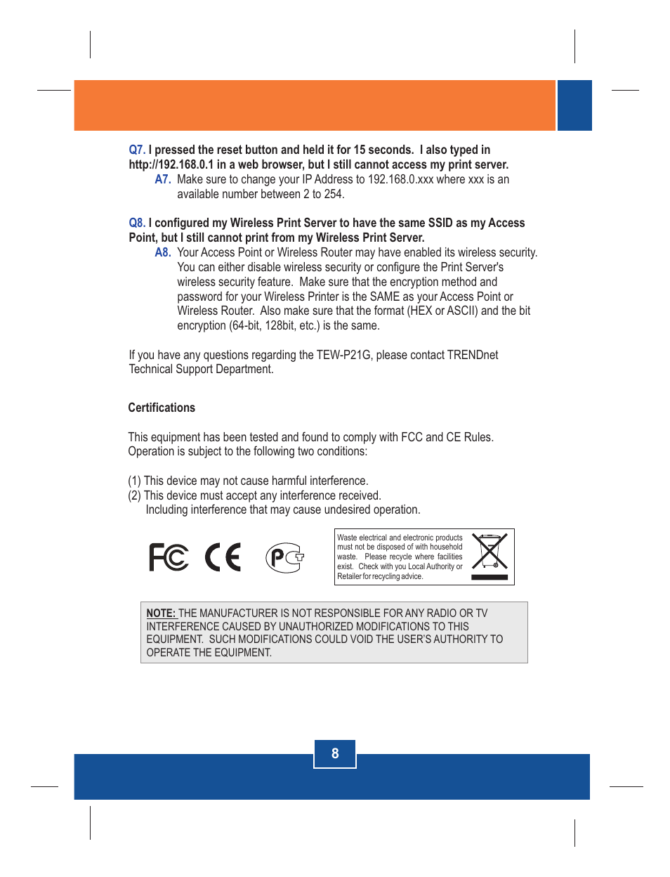 TRENDnet TEW-P21G User Manual | Page 10 / 11