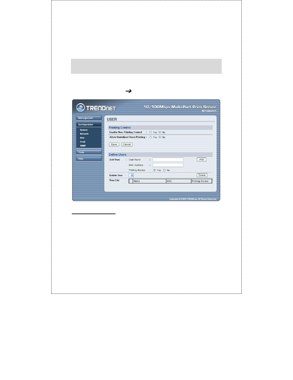 Configuration, User | TRENDnet TE100-P21 User Manual | Page 57 / 110