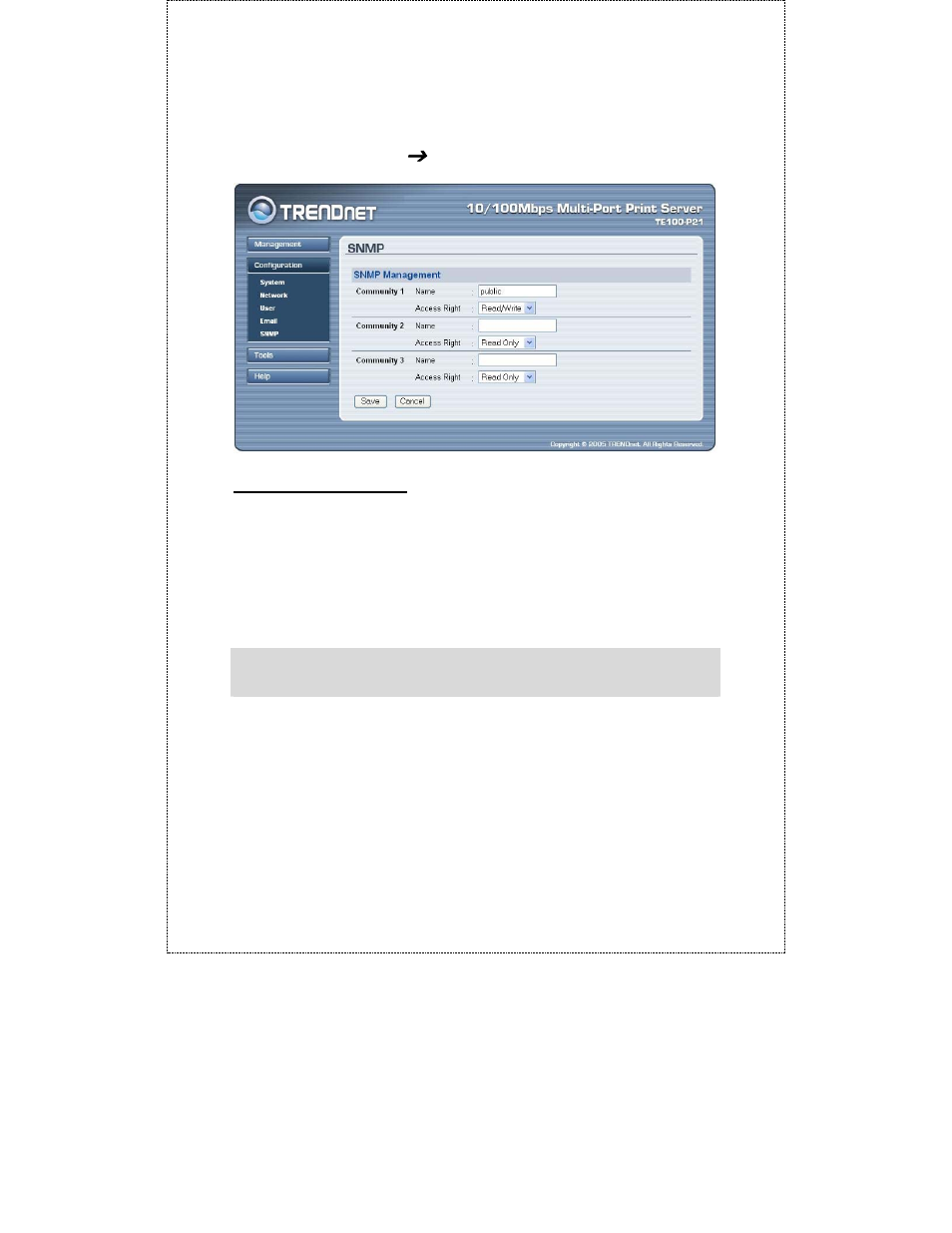 Configuration, Snmp | TRENDnet TE100-P21 User Manual | Page 60 / 110