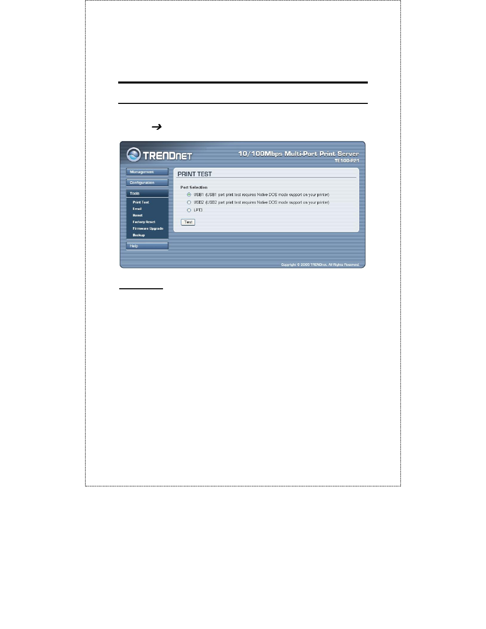 Tools, Tool, Print test | TRENDnet TE100-P21 User Manual | Page 61 / 110