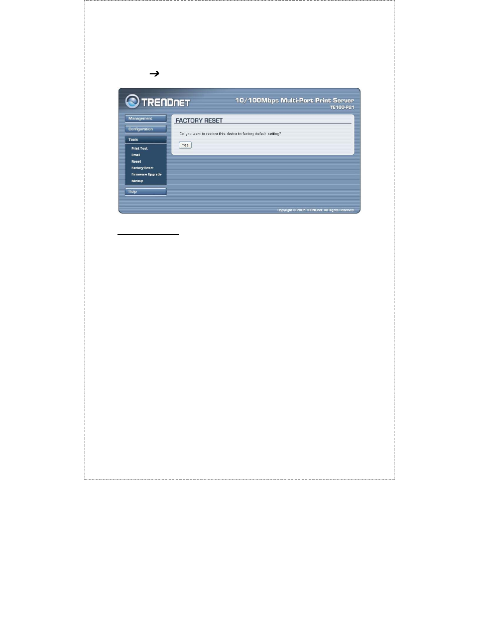 Tool, Factory reset | TRENDnet TE100-P21 User Manual | Page 64 / 110