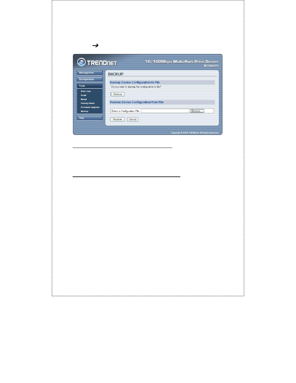 Tool, Backup | TRENDnet TE100-P21 User Manual | Page 66 / 110