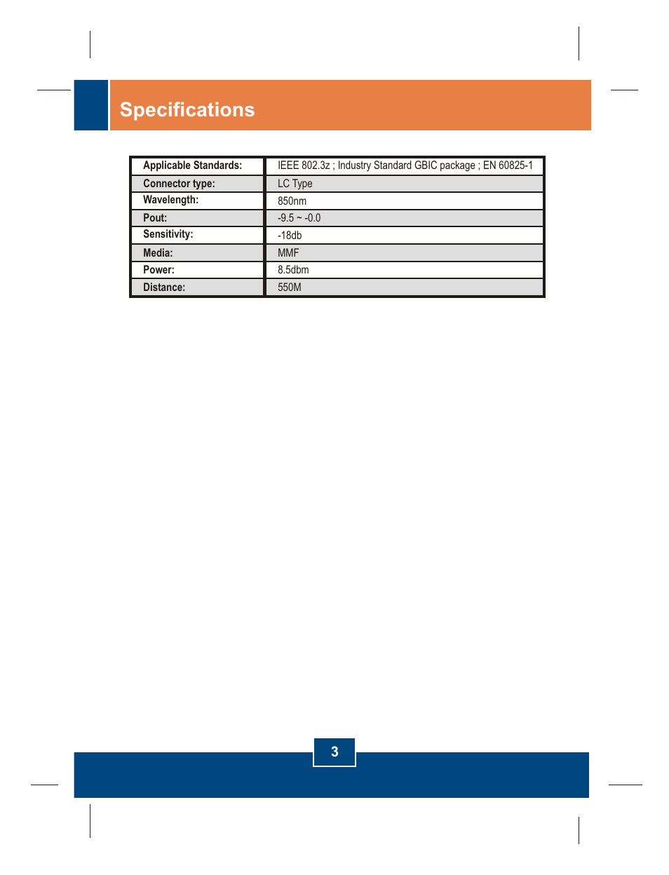 Specifications | TRENDnet TEG-MGBSX User Manual | Page 5 / 9