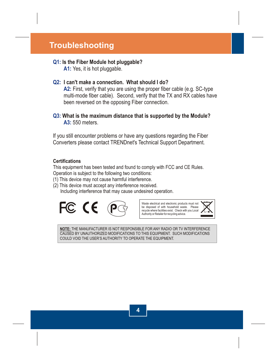 Troubleshooting | TRENDnet TEG-MGBSX User Manual | Page 6 / 9