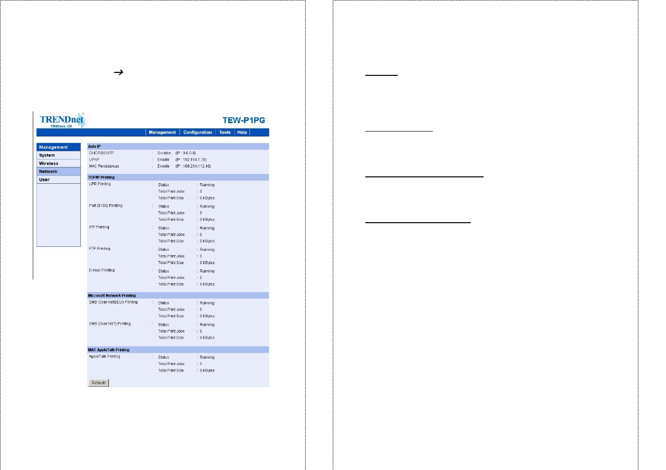 Management, Network | TRENDnet TEW-P1PG User Manual | Page 18 / 31