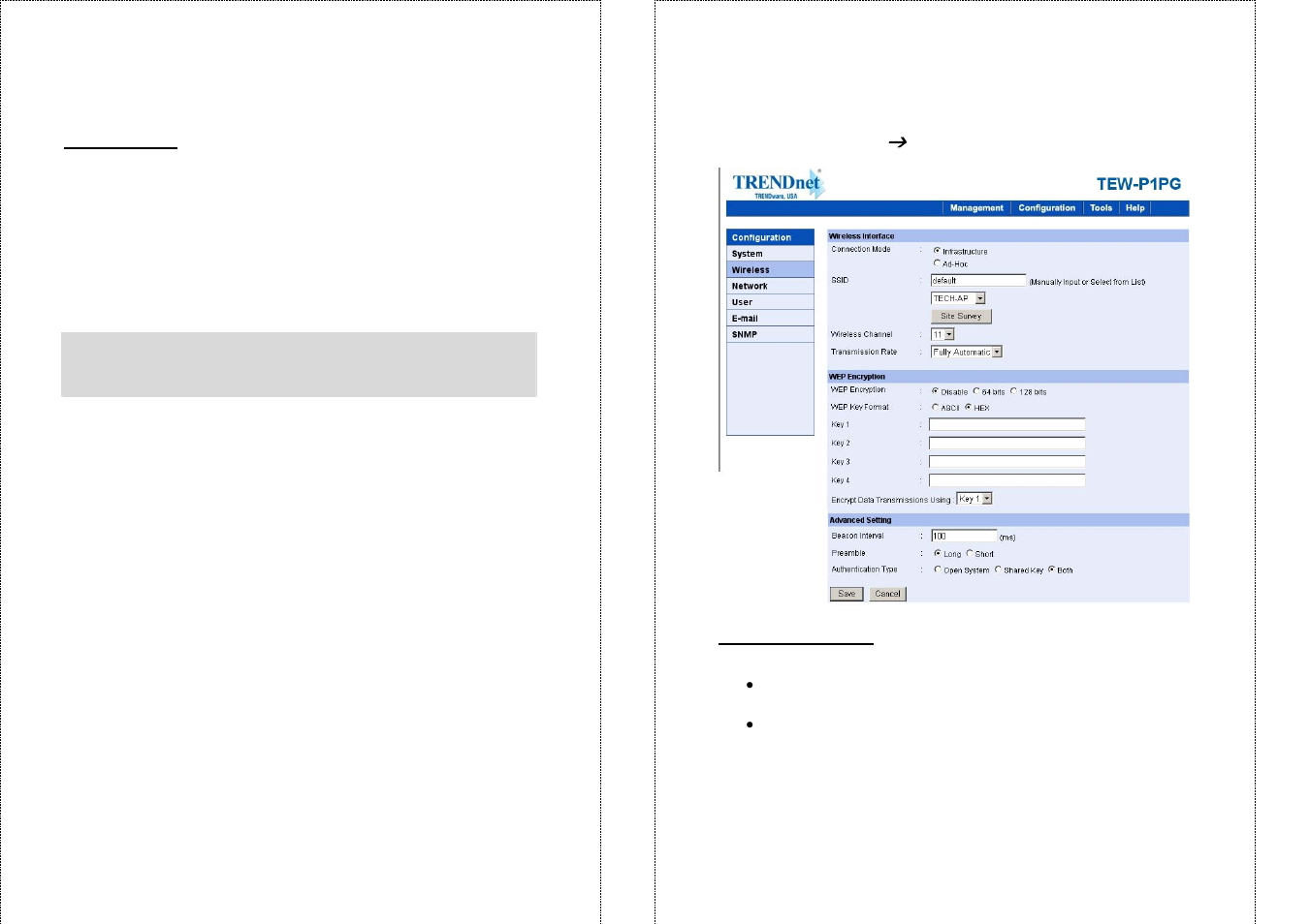 Configuration, Wireless | TRENDnet TEW-P1PG User Manual | Page 20 / 31