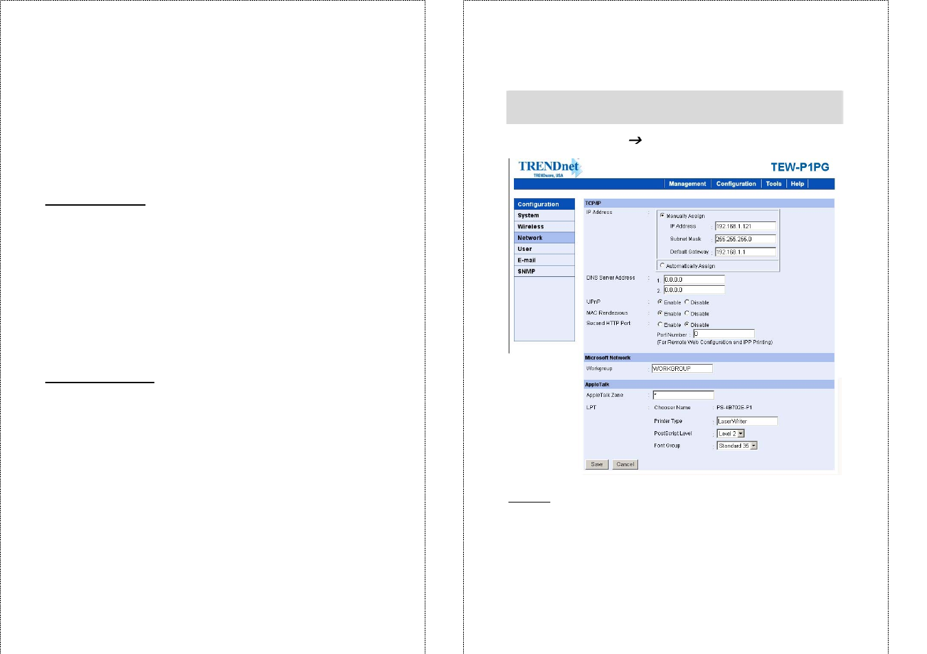Configuration, Network | TRENDnet TEW-P1PG User Manual | Page 21 / 31