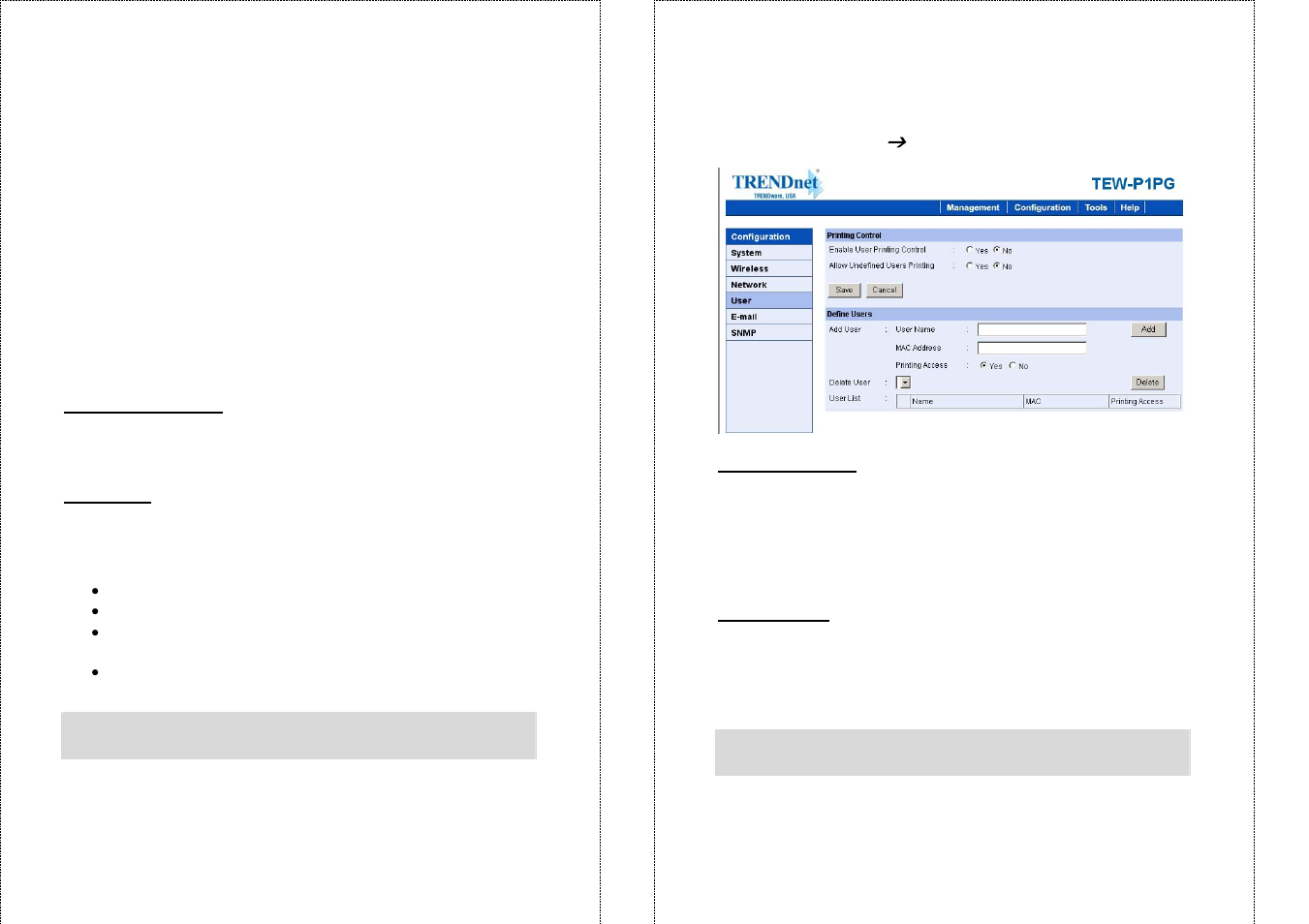 Configuration, User | TRENDnet TEW-P1PG User Manual | Page 22 / 31