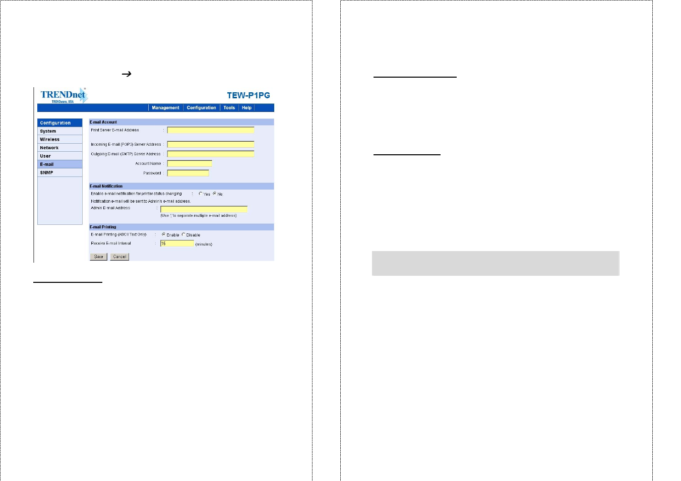 Configuration, E-mail | TRENDnet TEW-P1PG User Manual | Page 23 / 31