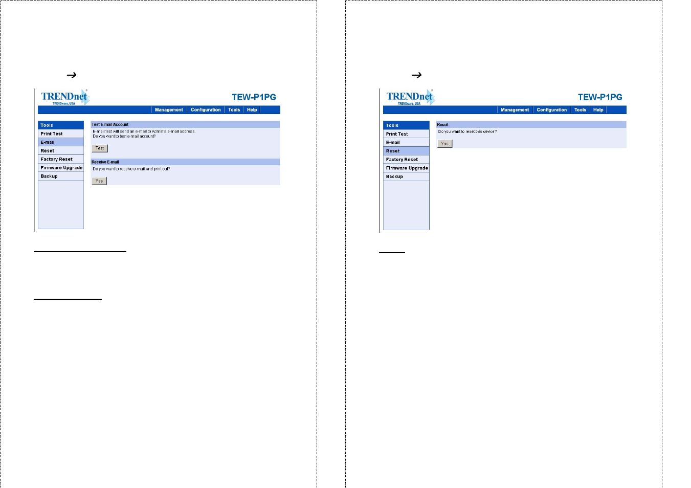 Tool, E-mail, Reset | TRENDnet TEW-P1PG User Manual | Page 25 / 31