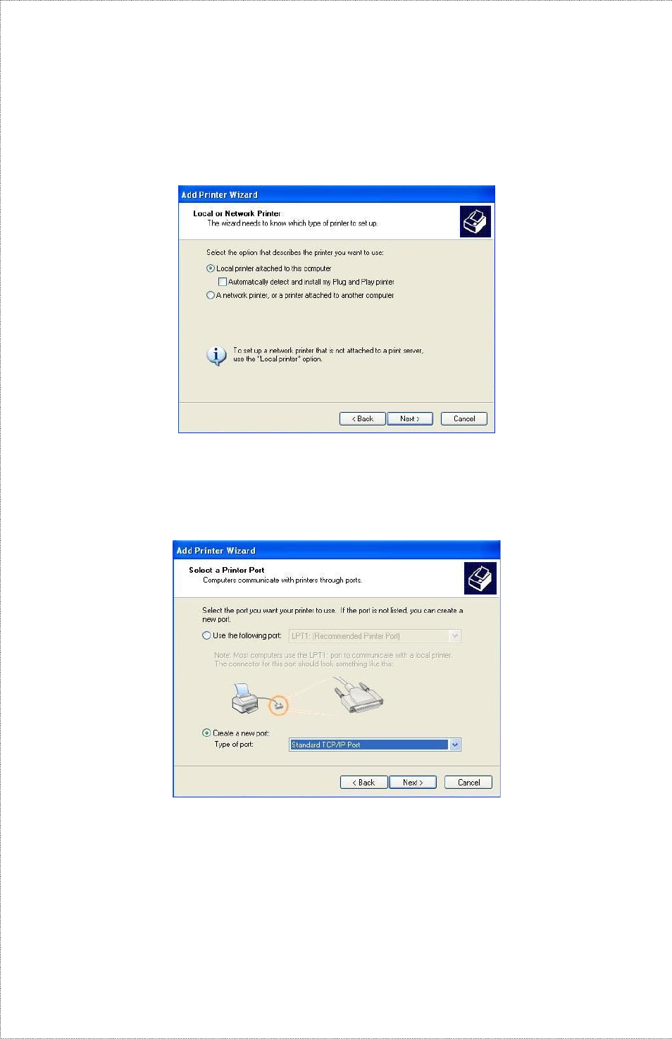 Select “ local printer, Create a new “ standard tcp/ip port | TRENDnet TE100-PIP User Manual | Page 56 / 113