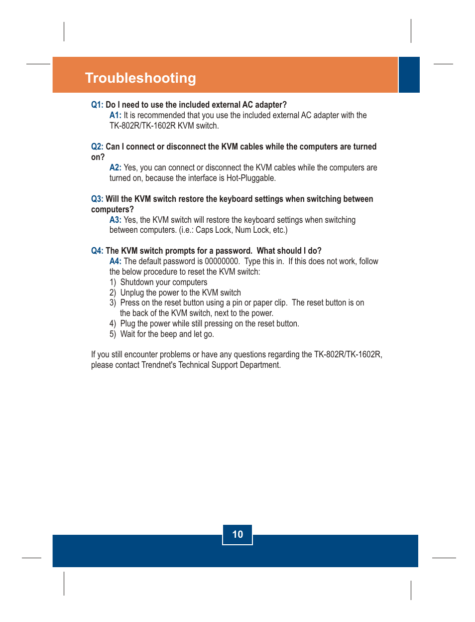 Troubleshooting | TRENDnet TK-802R User Manual | Page 12 / 16