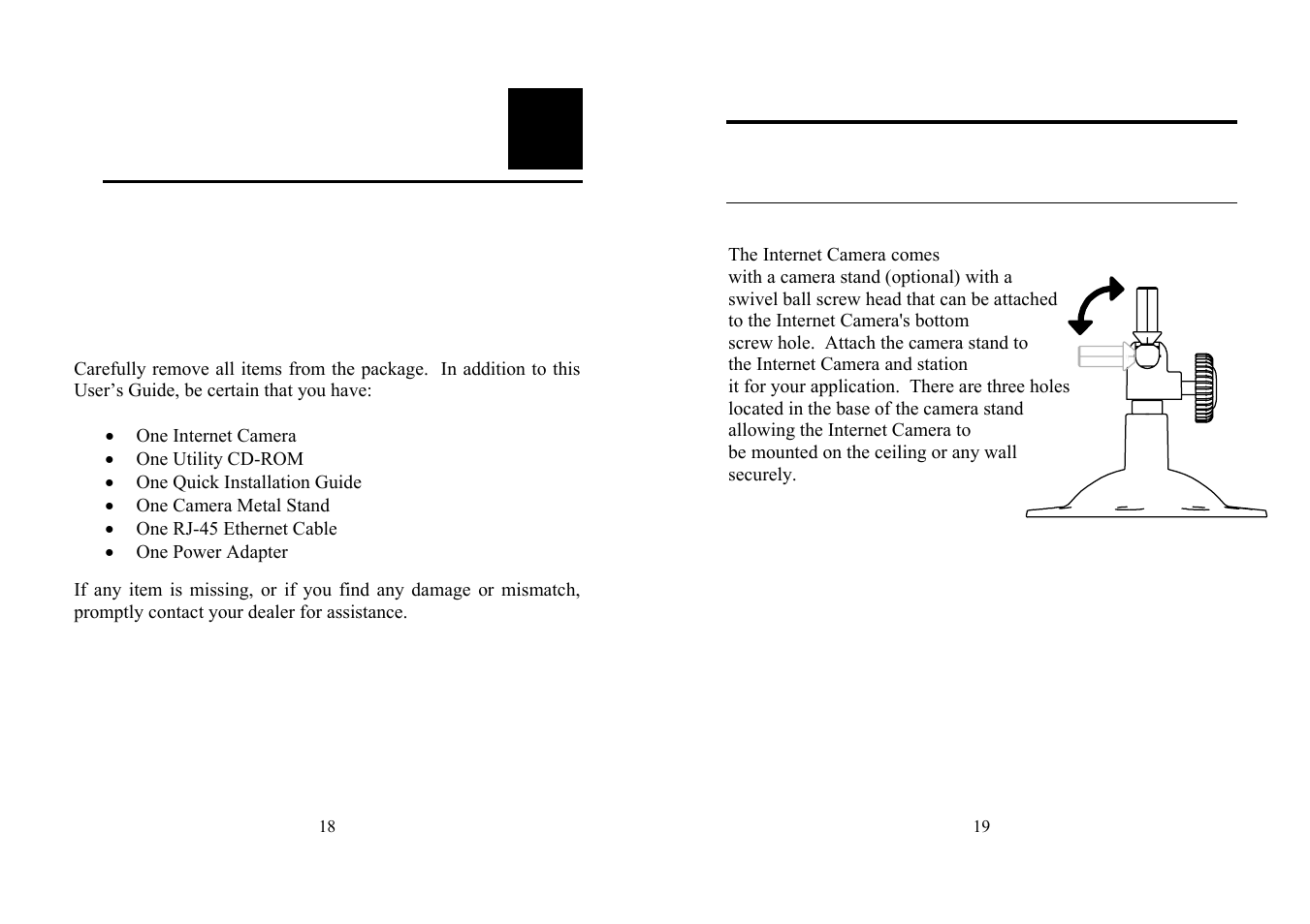 Npacking, Nternet, Amera | TRENDnet TV-IP100 User Manual | Page 10 / 55