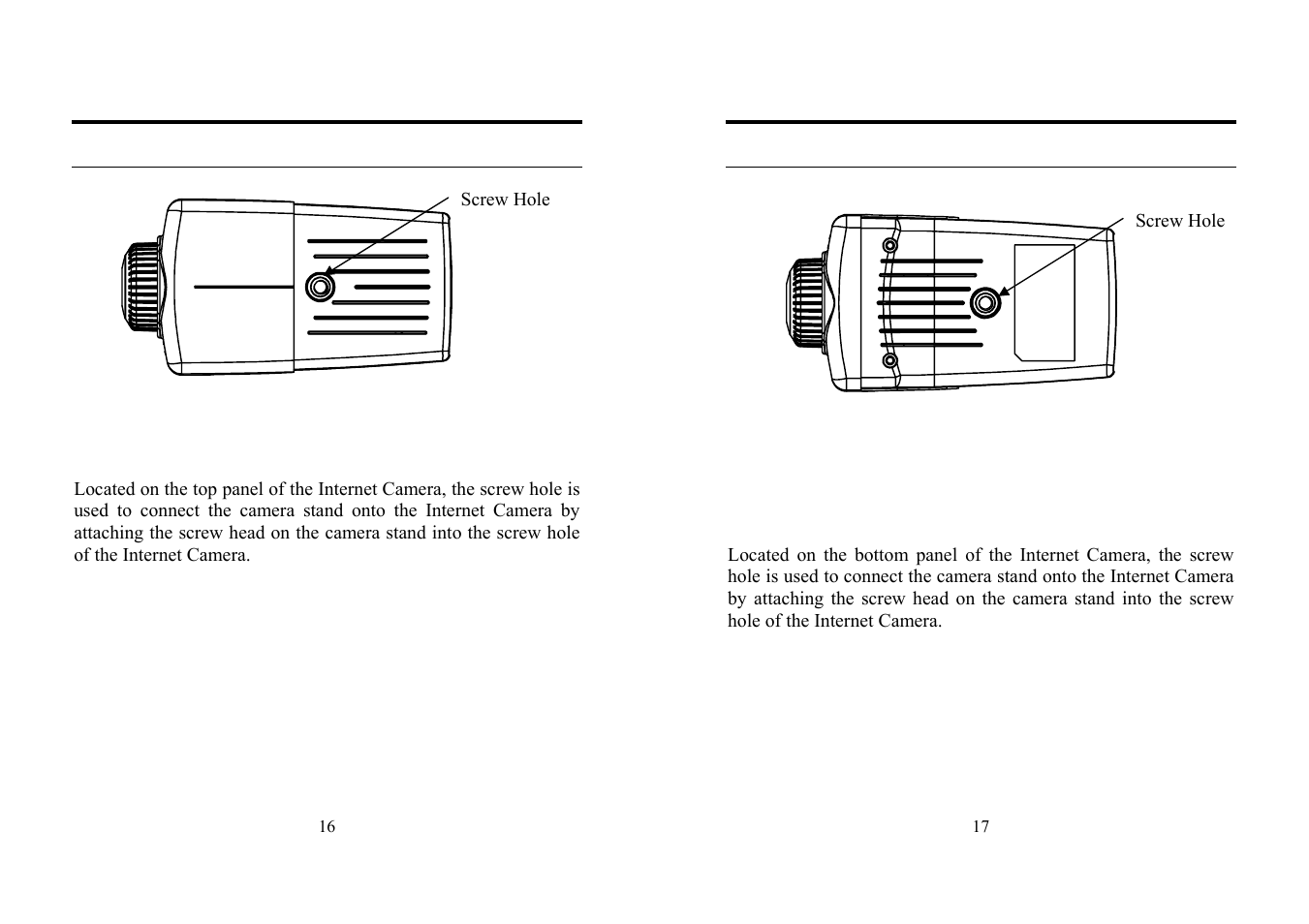 Top panel, Bottom panel, Screw hole | TRENDnet TV-IP100 User Manual | Page 9 / 55