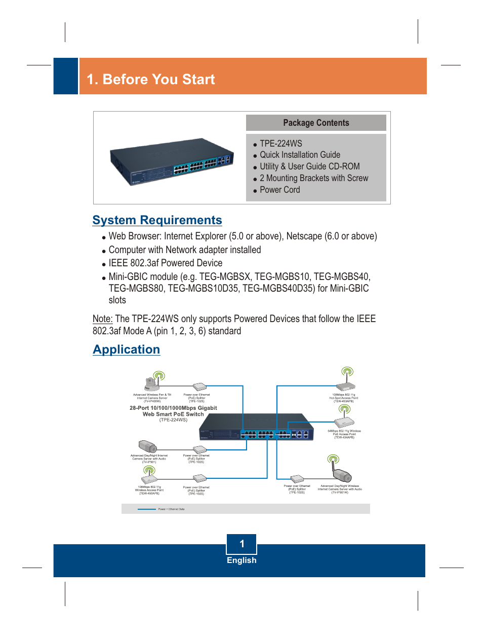 Before you start, System requirements application | TRENDnet TPE-224WS User Manual | Page 3 / 10