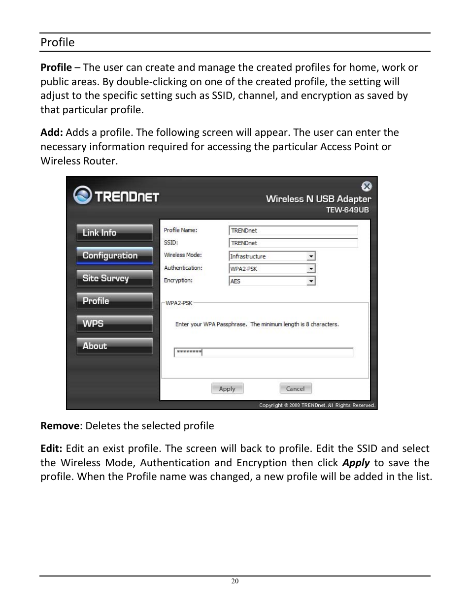 Profile | TRENDnet NSPEED TEW-649UB User Manual | Page 21 / 32