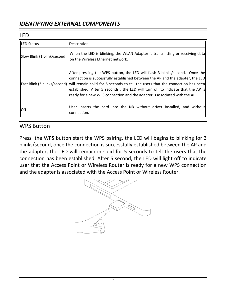 Identifying external components led, Wps button | TRENDnet NSPEED TEW-649UB User Manual | Page 8 / 32