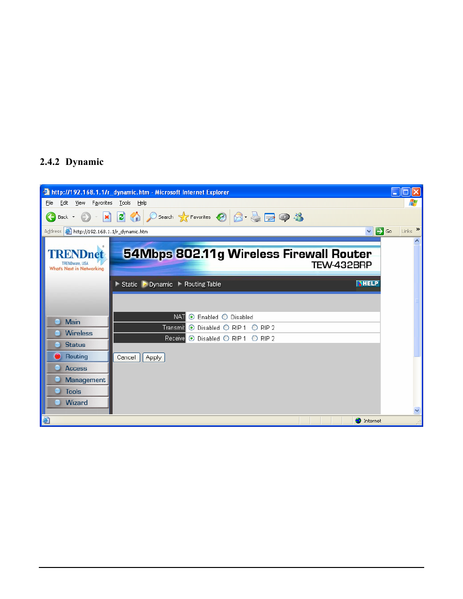 This screen enables user to set nat parameters | TRENDnet TEW-432BRP User Manual | Page 42 / 61
