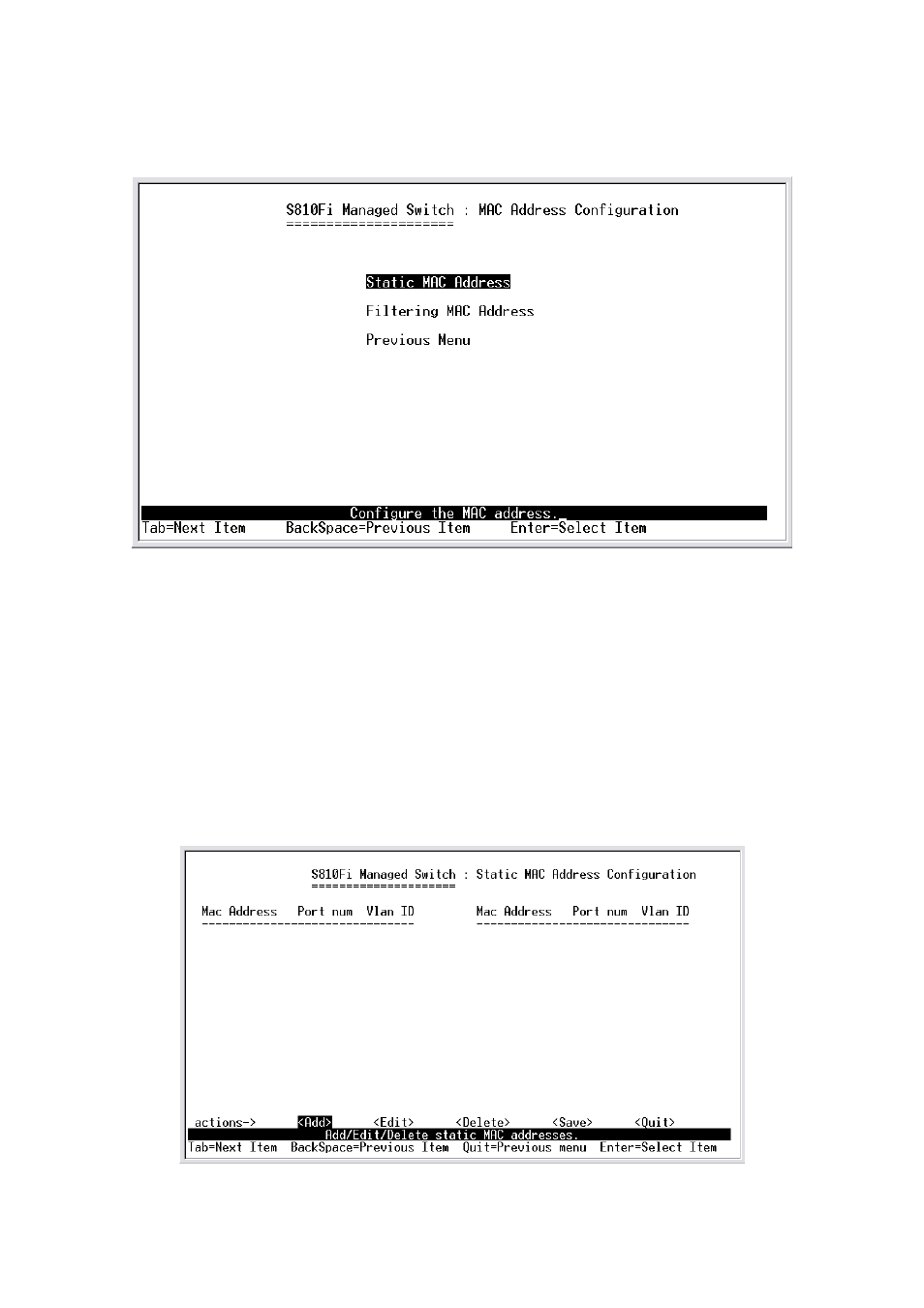 3-6.mac address configuration, 3-6-1.static mac address | TRENDnet TE100 S810Fi User Manual | Page 31 / 84