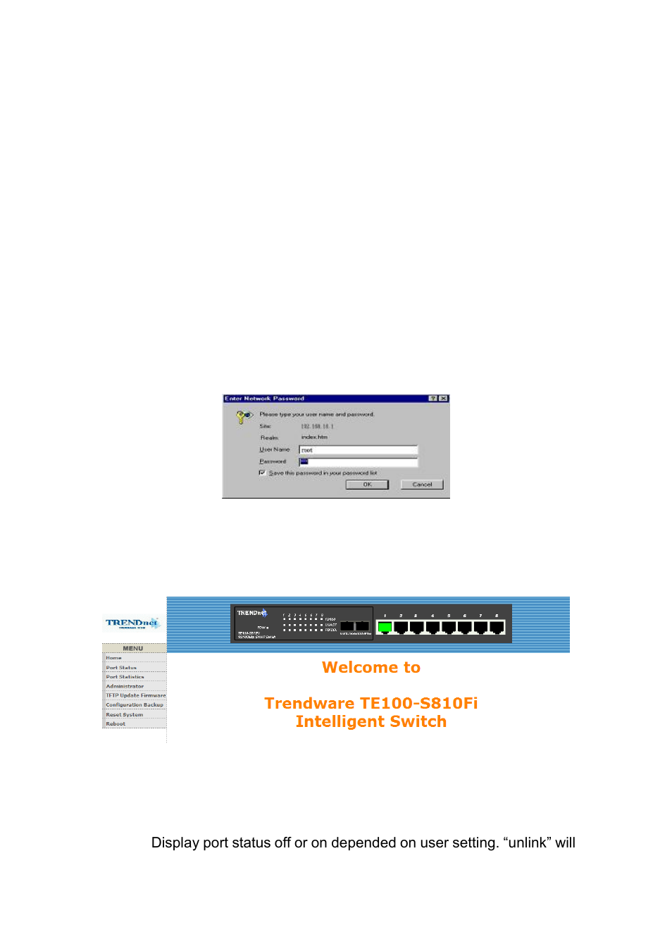 Web management function, 1. web management home overview, 2. port status | TRENDnet TE100 S810Fi User Manual | Page 50 / 84