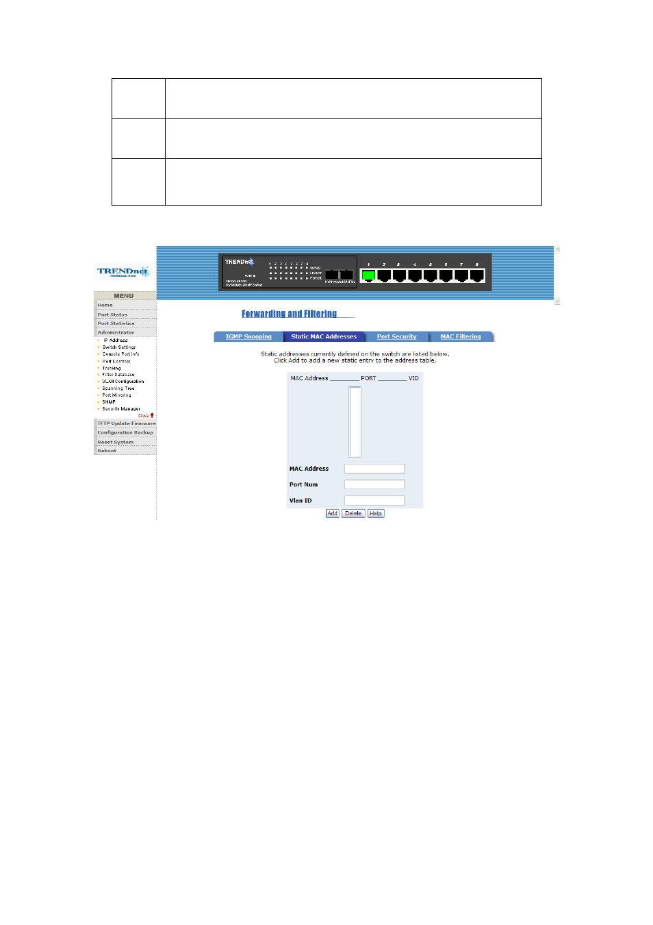 4-6-2. static mac address | TRENDnet TE100 S810Fi User Manual | Page 65 / 84