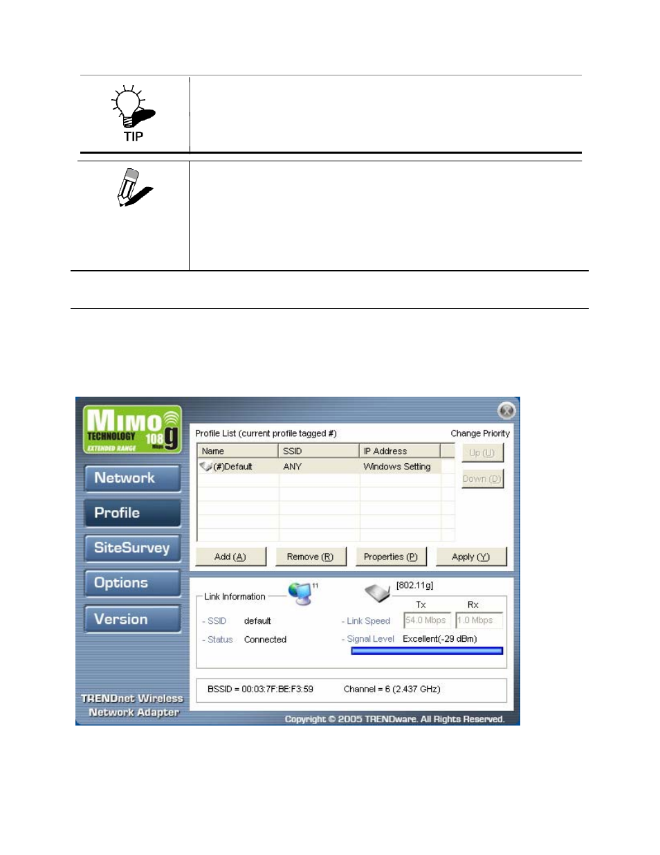 The profile screen | TRENDnet TEW-603PI User Manual | Page 22 / 44