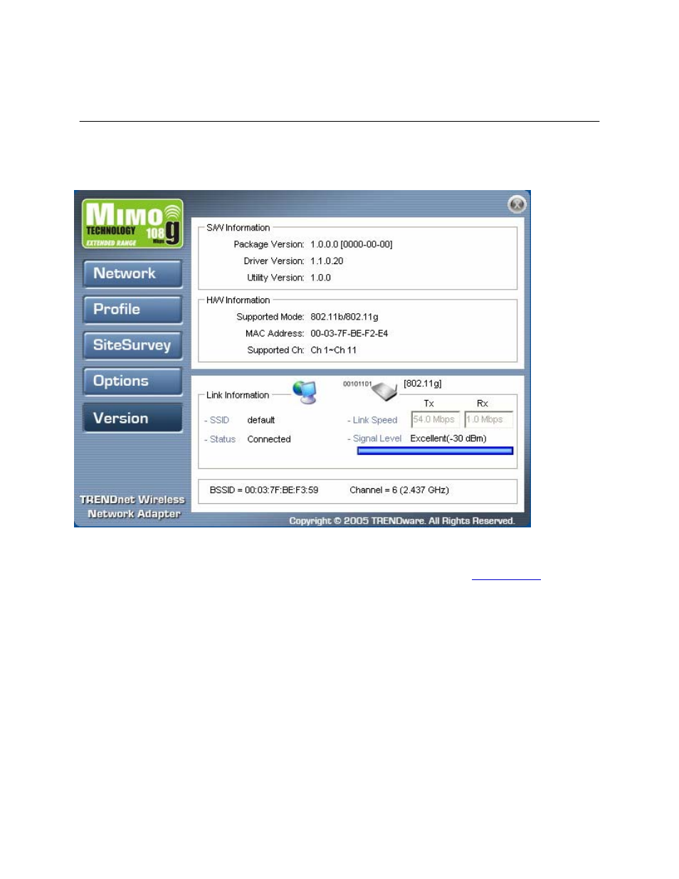 The version screen | TRENDnet TEW-603PI User Manual | Page 26 / 44