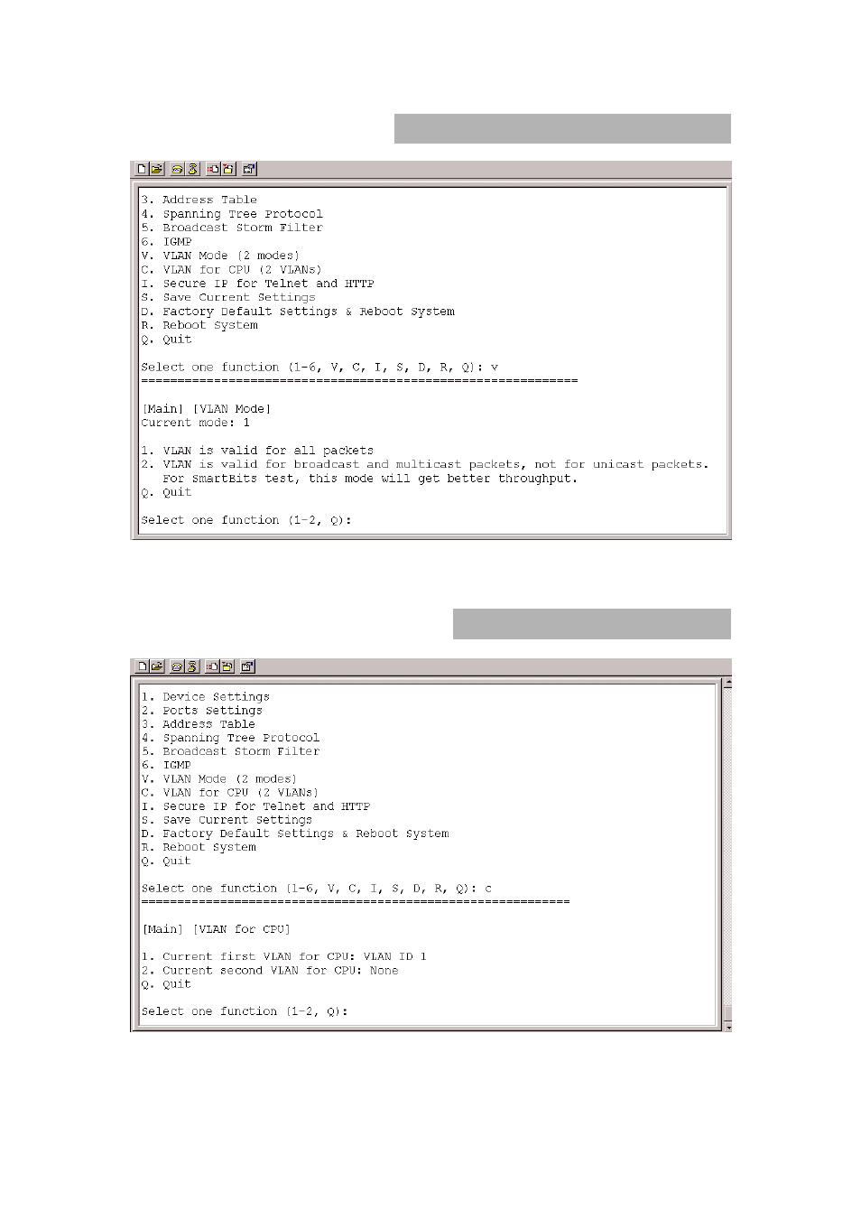 Vlan mode (2 modes) vlan for cpu(2 vlans) | TRENDnet TEG-S4000I User Manual | Page 30 / 71