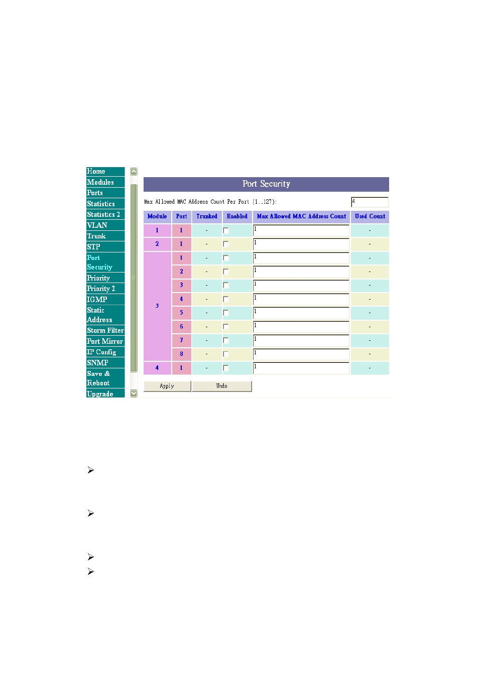 Port security | TRENDnet TEG-S4000I User Manual | Page 45 / 71