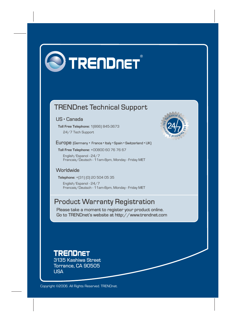 Product warranty registration, Trendnet technical support | TRENDnet TU2-H4PC User Manual | Page 10 / 10