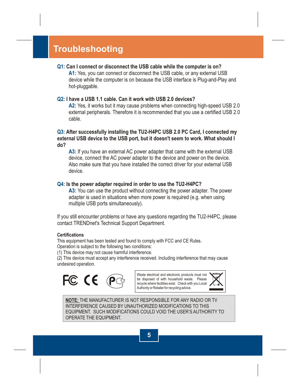 Troubleshooting | TRENDnet TU2-H4PC User Manual | Page 7 / 10