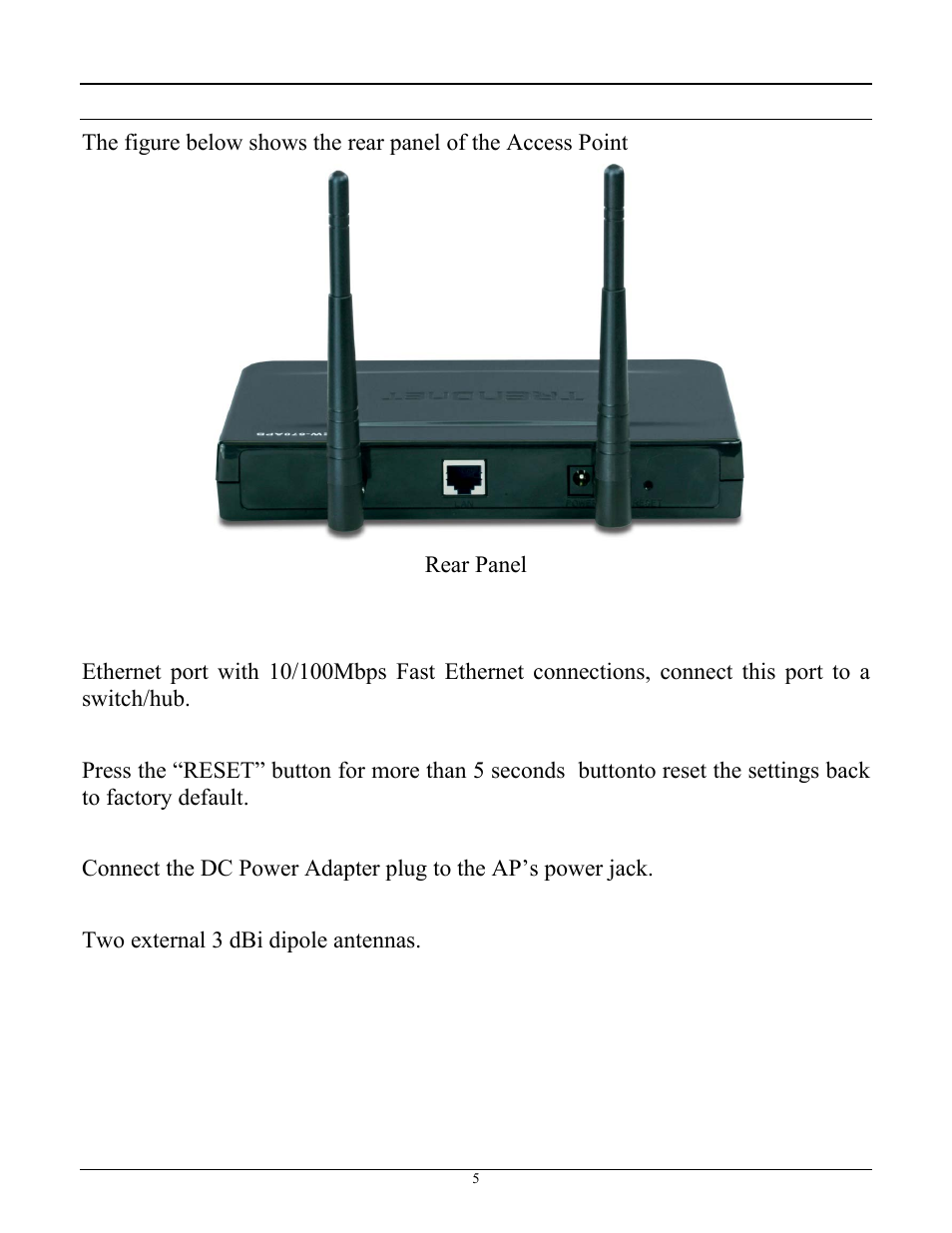 Rear panel | TRENDnet TEW-670APB User Manual | Page 12 / 42