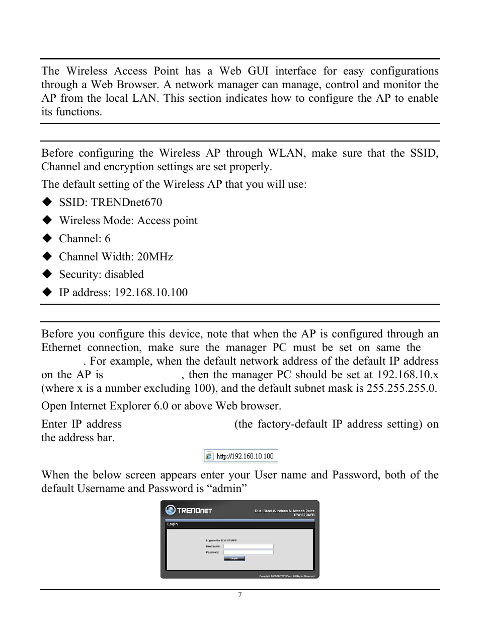 Configuring the wireless lan access point, Login to the wireless ap through wlan, Login to the wireless ap through lan | TRENDnet TEW-670APB User Manual | Page 15 / 42