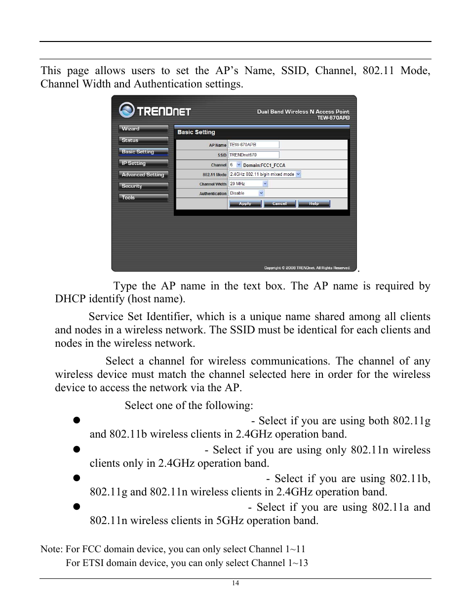 Basic setting | TRENDnet TEW-670APB User Manual | Page 22 / 42