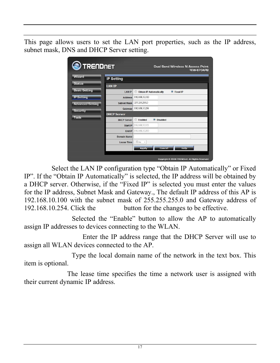 Ip setting | TRENDnet TEW-670APB User Manual | Page 25 / 42