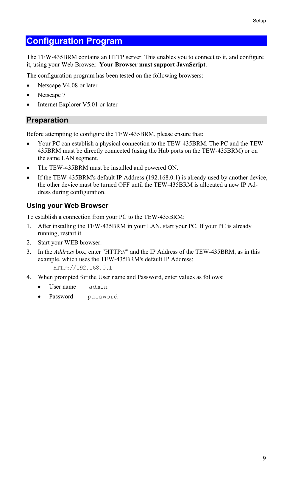 Configuration program, Preparation | TRENDnet TEW-435BRM User Manual | Page 12 / 81