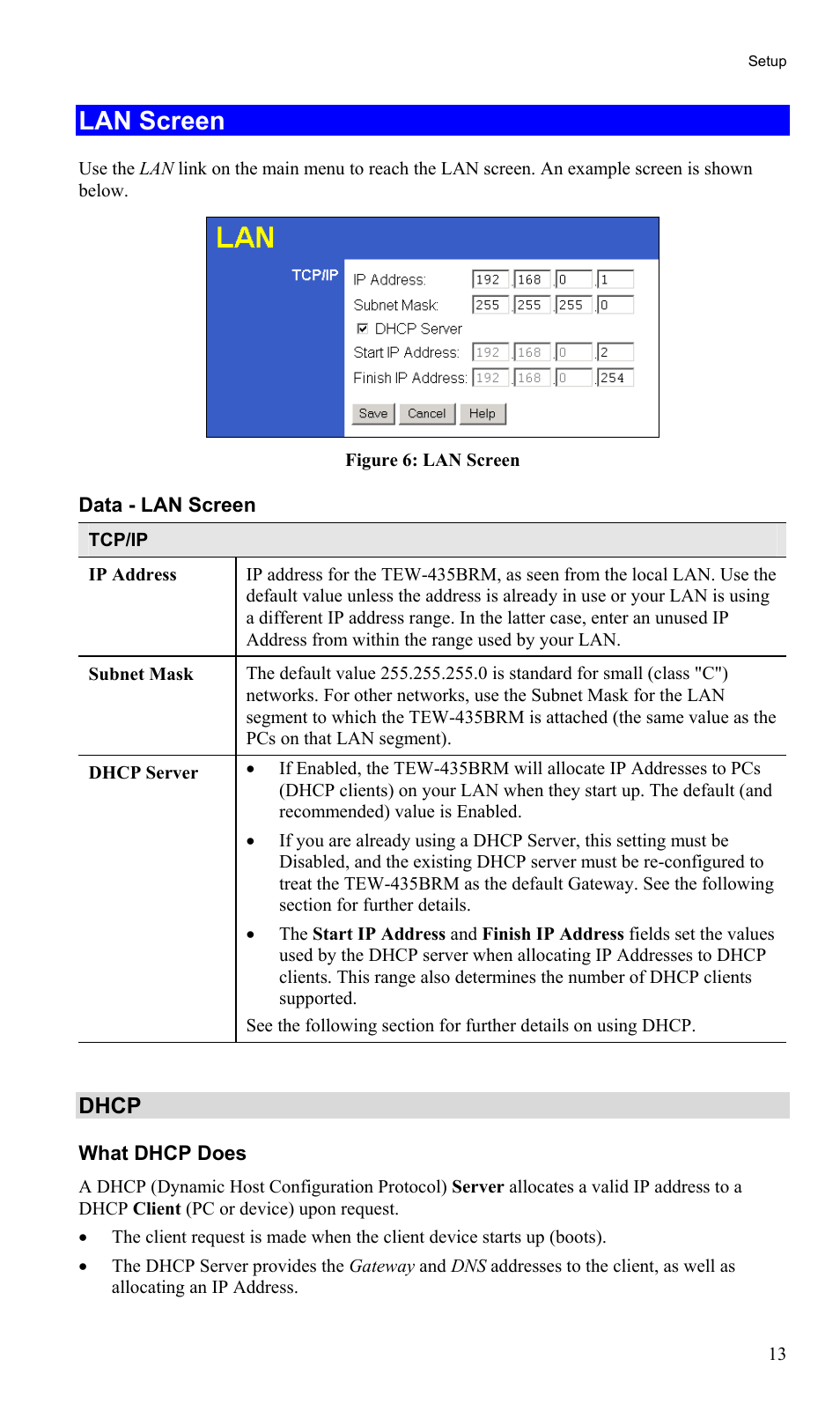 Lan screen, Dhcp | TRENDnet TEW-435BRM User Manual | Page 16 / 81