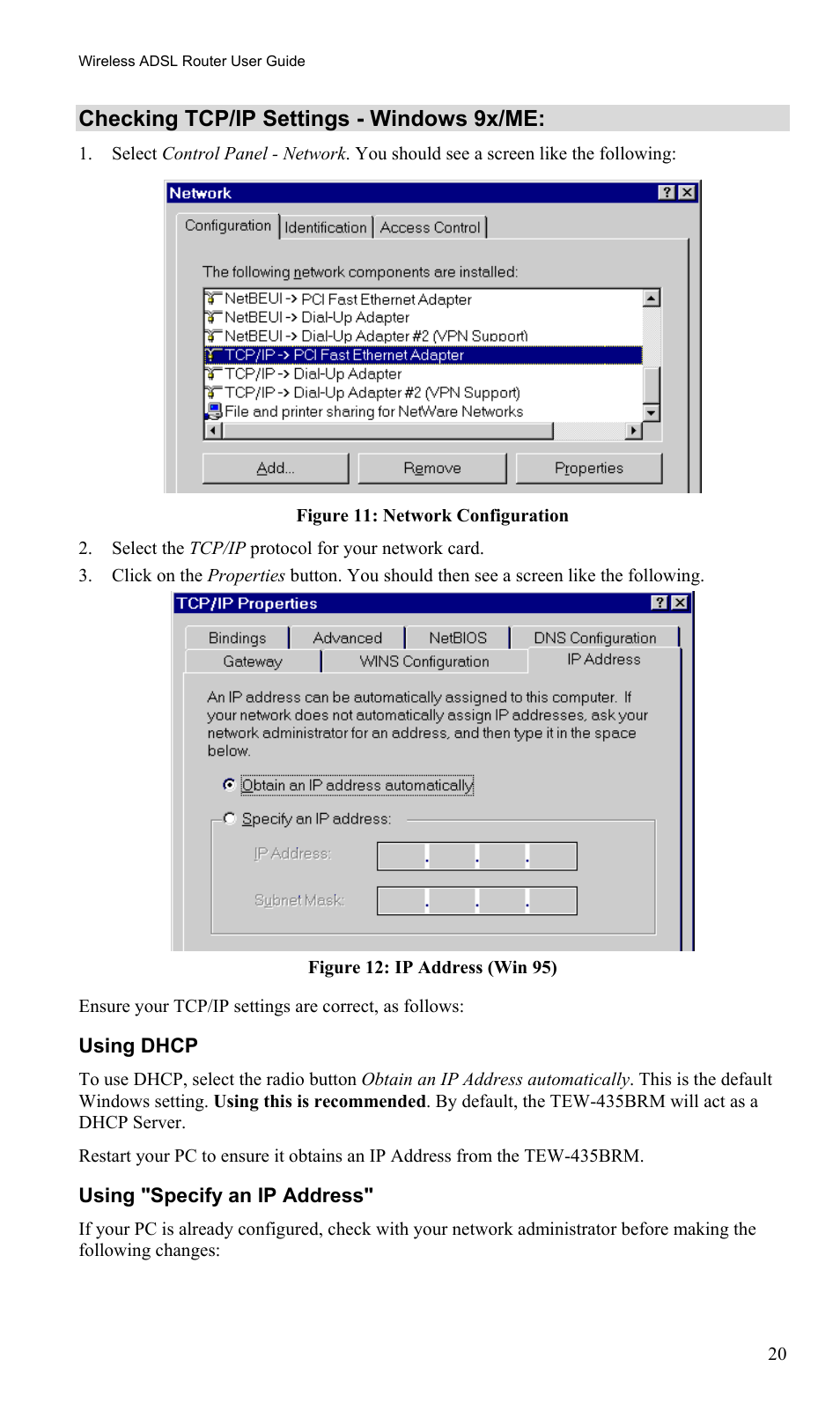 Checking tcp/ip settings - windows 9x/me | TRENDnet TEW-435BRM User Manual | Page 23 / 81