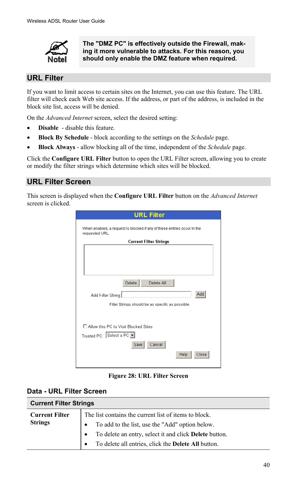Url filter, Url filter screen | TRENDnet TEW-435BRM User Manual | Page 43 / 81