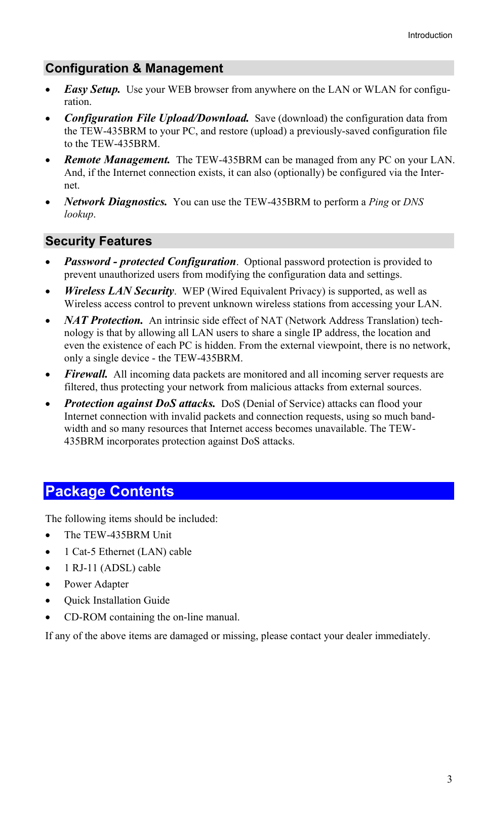 Package contents | TRENDnet TEW-435BRM User Manual | Page 6 / 81