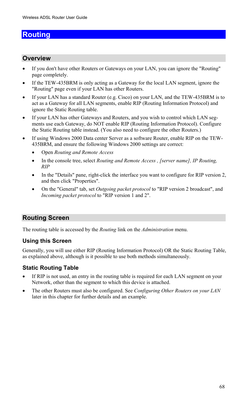 Routing, Overview, Routing screen | TRENDnet TEW-435BRM User Manual | Page 71 / 81