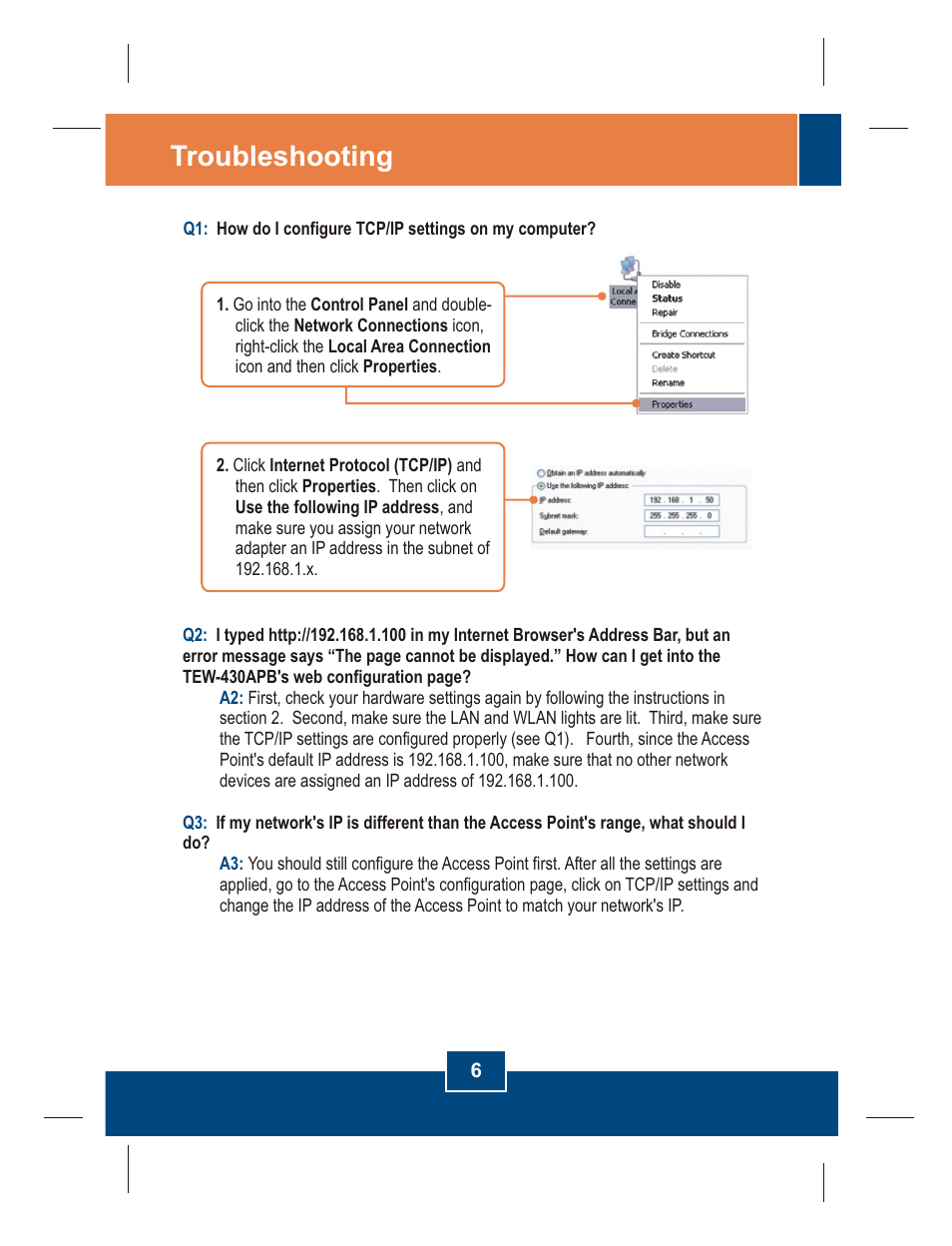 Troubleshooting | TRENDnet TEW-430APB User Manual | Page 8 / 11