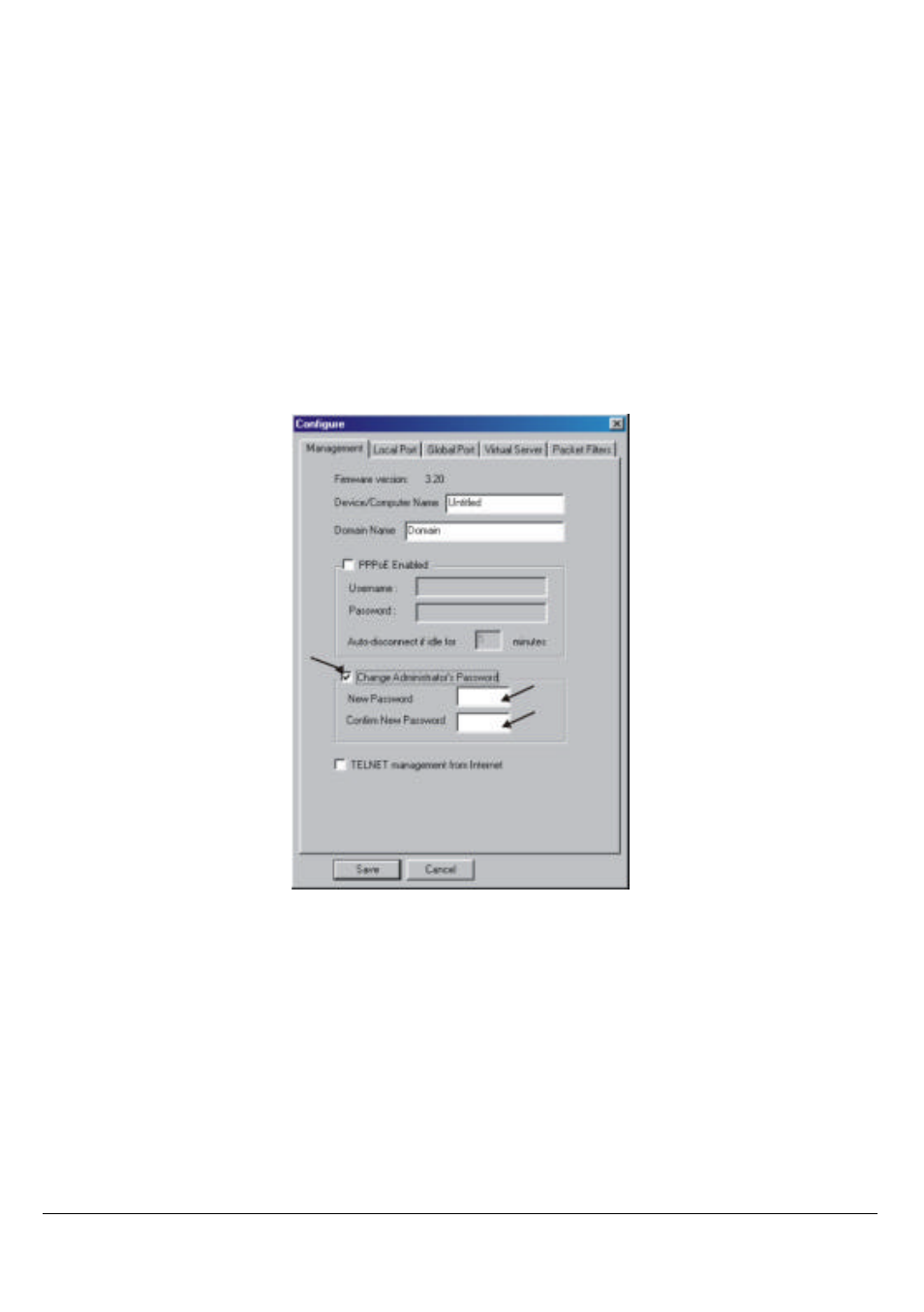 Changing password, Using gui, Using terminal mode | TRENDnet Cable Modem/xDSL TW100-W1CA User Manual | Page 35 / 49