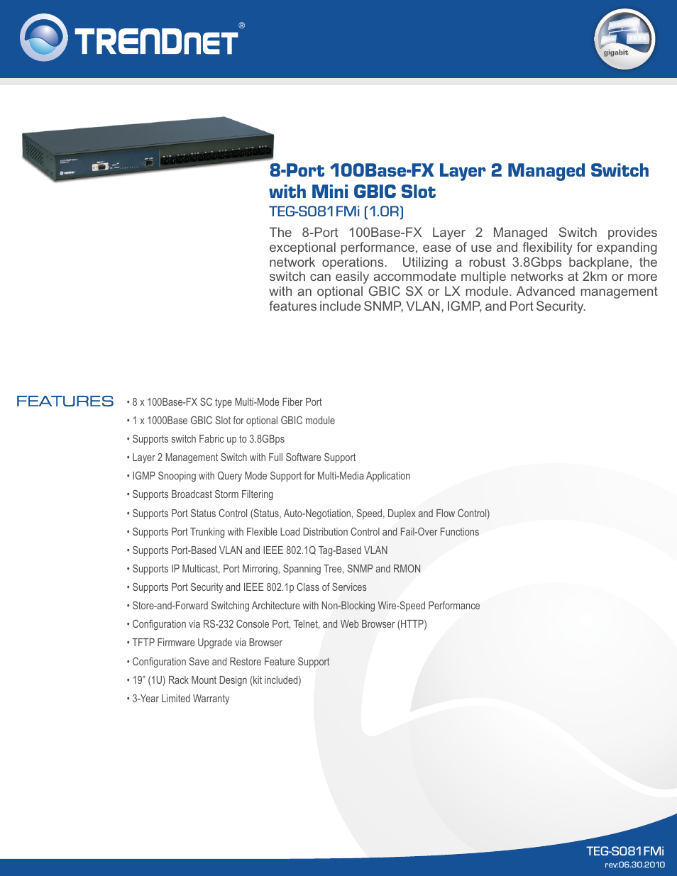 TRENDnet TEG-S081FMI User Manual | 3 pages