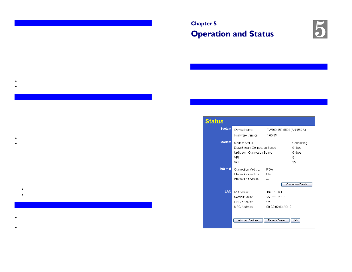 Operation and status, Chapter 5 | TRENDnet TW100-BRM504 User Manual | Page 18 / 46