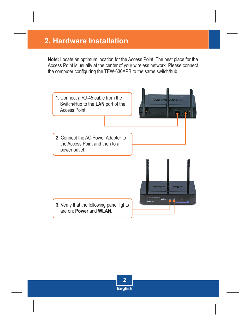 Hardware installation | TRENDnet TEW-636APB User Manual | Page 4 / 10